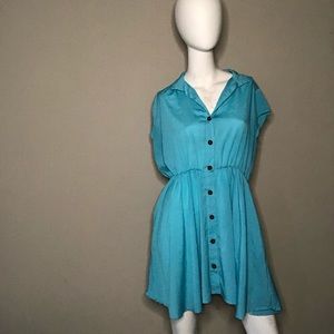 Bright Teal Dress with Wooden Buttons